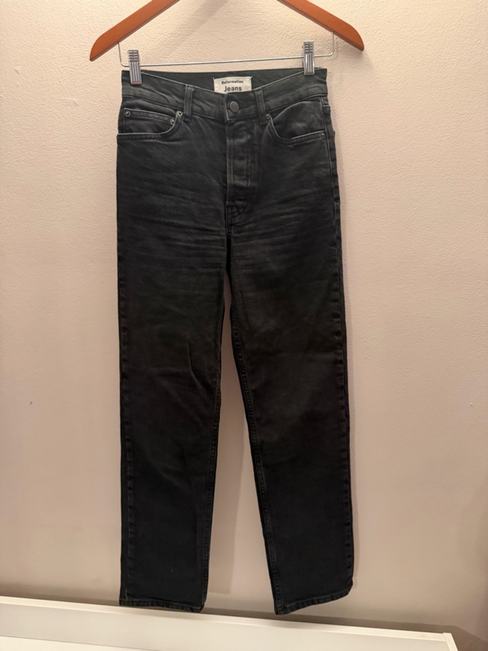 Reformation Jeans Womens 24 Black High Rise‎ Straight Leg Denim Button Fly Pants